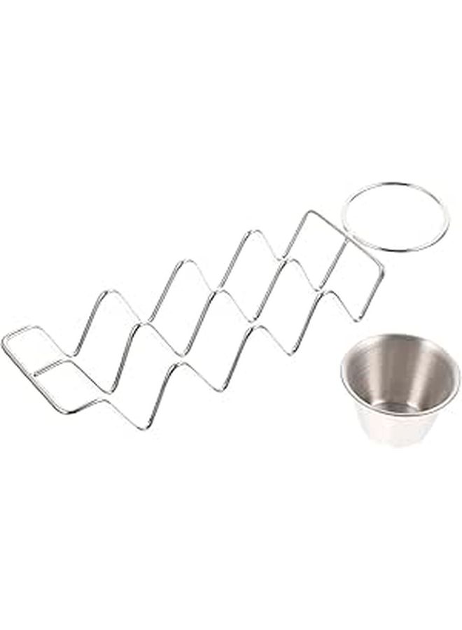 Stainless Steel Taco Holder With Sauce Cup Easy Clean Burrito Rack - Image 1