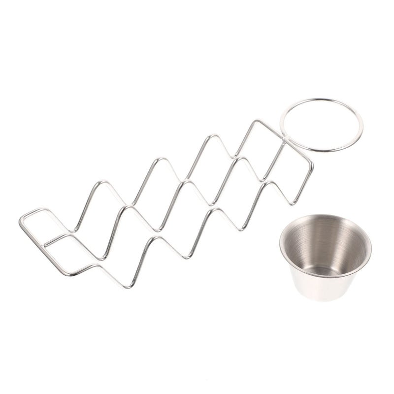 Stainless Steel Taco Holder With Sauce Cup Easy Clean Burrito Rack - Image 2