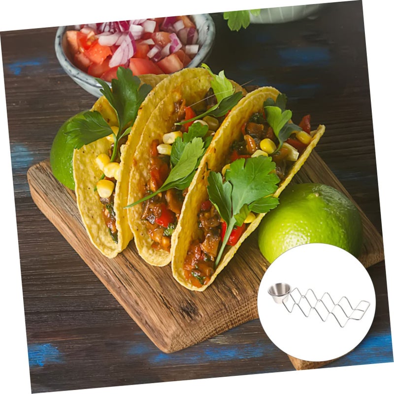 Stainless Steel Taco Holder With Sauce Cup Easy Clean Burrito Rack - Image 5