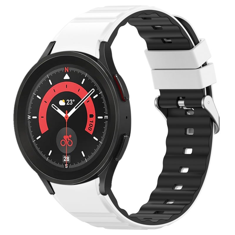 erorex For Samsung Galaxy Watch 5 Pro Two Color Horizontal Silicone Watch Band(White Black) - Image 4