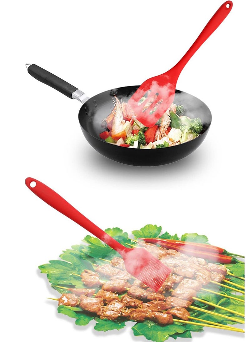 ISHWAZ Silicone Kitchen And Bakeware Utensil Set Of 5Pcs For Cooking, Baking, BBQ, Mixing And Serving, Set Has Scraper Turner, Whisk, Small And Big Spatula, Oil And Baking Brush, Nonstick Utensil Set - Image 3