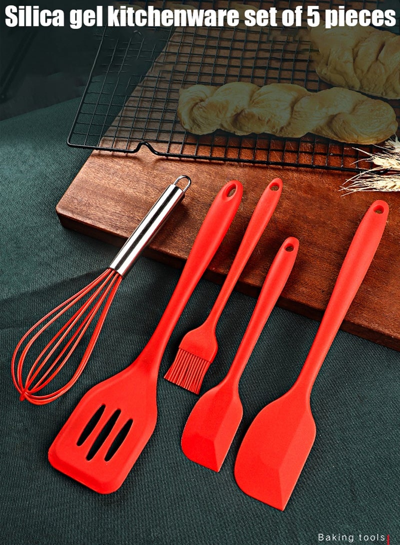 ISHWAZ Silicone Kitchen And Bakeware Utensil Set Of 5Pcs For Cooking, Baking, BBQ, Mixing And Serving, Set Has Scraper Turner, Whisk, Small And Big Spatula, Oil And Baking Brush, Nonstick Utensil Set - Image 1
