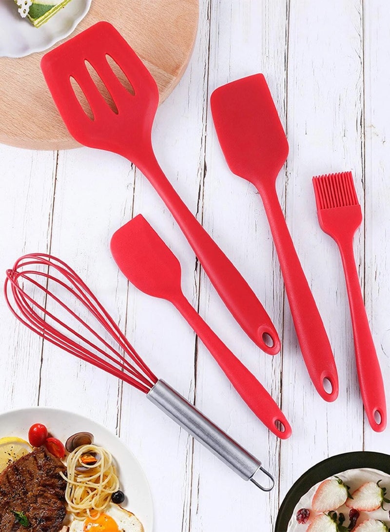 ISHWAZ Silicone Kitchen And Bakeware Utensil Set Of 5Pcs For Cooking, Baking, BBQ, Mixing And Serving, Set Has Scraper Turner, Whisk, Small And Big Spatula, Oil And Baking Brush, Nonstick Utensil Set - Image 4