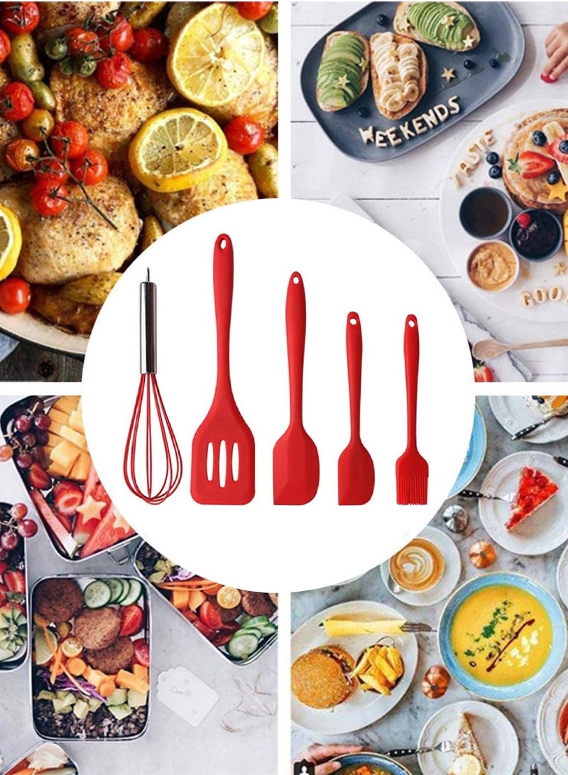 ISHWAZ Silicone Kitchen And Bakeware Utensil Set Of 5Pcs For Cooking, Baking, BBQ, Mixing And Serving, Set Has Scraper Turner, Whisk, Small And Big Spatula, Oil And Baking Brush, Nonstick Utensil Set - Image 2