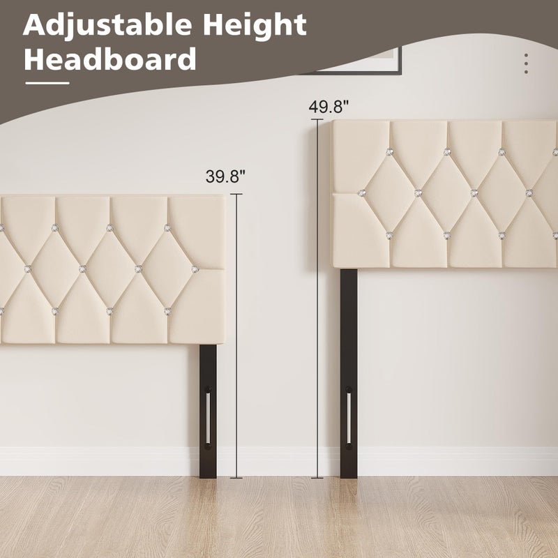VECELO Tufted Upholstered Headboard Queen Size, with 6 Adjustable Height from 39.8" to 49.8", Button Diamond Design, Easy Assembly, Beige - Image 4