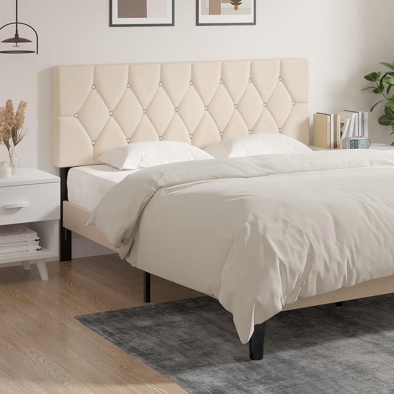 VECELO Tufted Upholstered Headboard Queen Size, with 6 Adjustable Height from 39.8" to 49.8", Button Diamond Design, Easy Assembly, Beige - Image 5