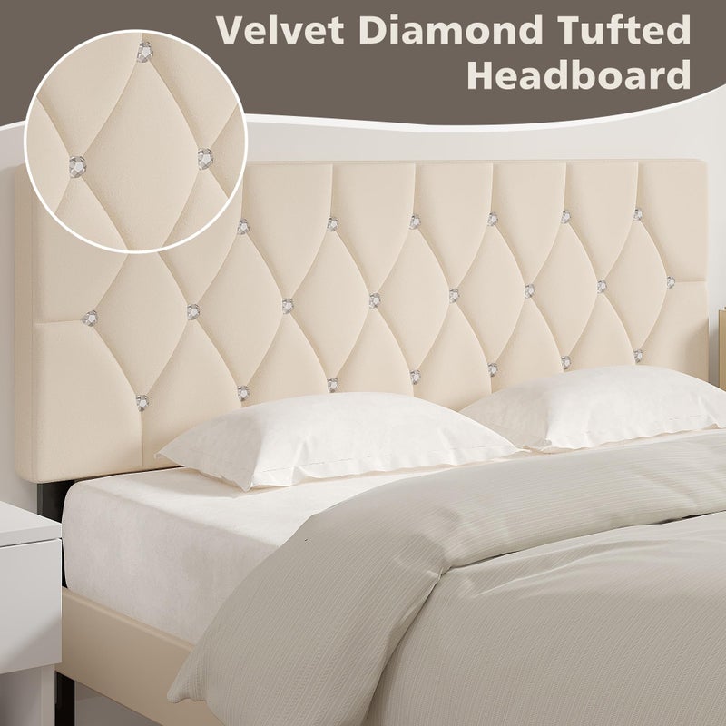 VECELO Tufted Upholstered Headboard Queen Size, with 6 Adjustable Height from 39.8" to 49.8", Button Diamond Design, Easy Assembly, Beige - Image 3