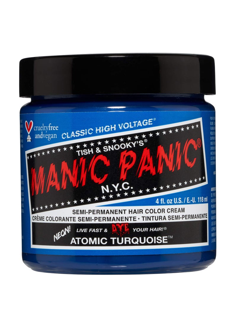 Manic Panic - MANIC PANIC Classic Atomic Turquoise Semi Permanent Hair Color - Neon Aqua Blue Hair Dye for Women & Men That Lasts 4-6 Weeks - Vegan, Ammonia & Cruelty-Free - Create & Mix Custom Shades (4oz) - Image 1