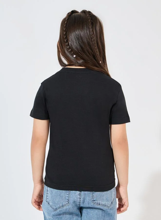 Styli Embroidered Detail Round Neck T-Shirt