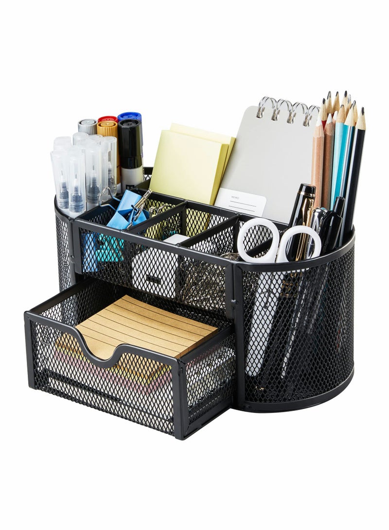 Mesh Desk Organizer - 9 Compartments Office Supplies Holder, Multi-functional Desktop Caddy for Pens, Pencils, Paperclips, and More - Image 1
