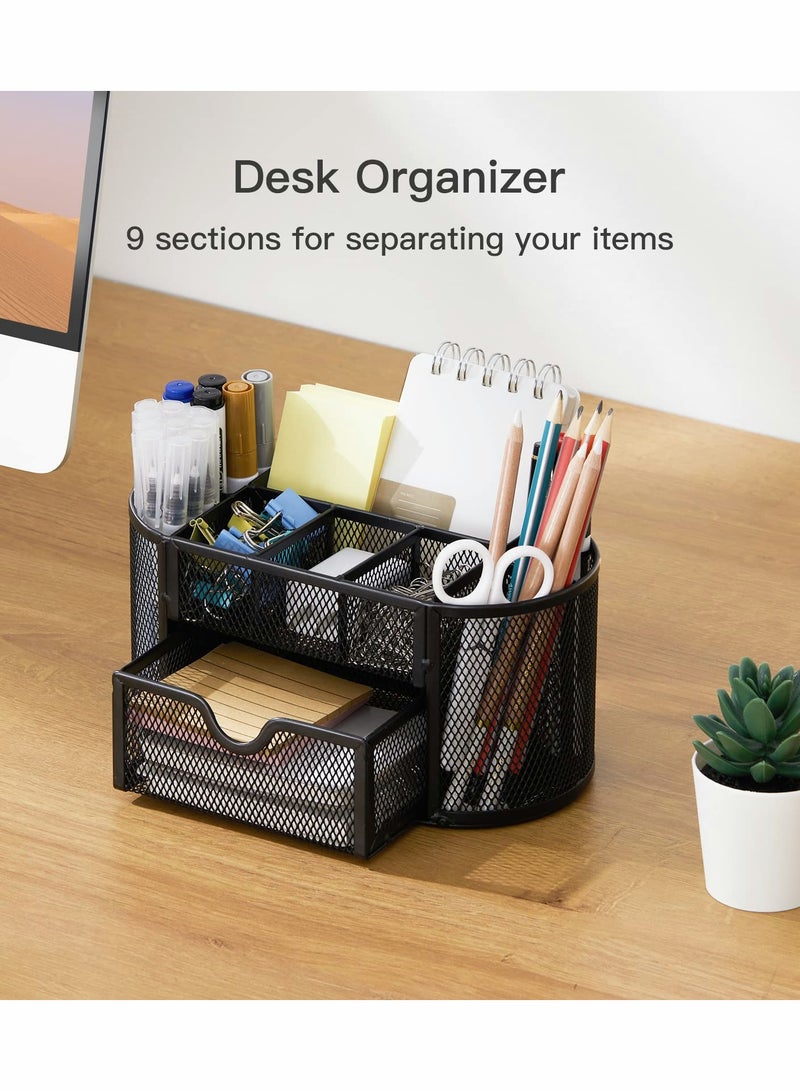 Mesh Desk Organizer - 9 Compartments Office Supplies Holder, Multi-functional Desktop Caddy for Pens, Pencils, Paperclips, and More - Image 3