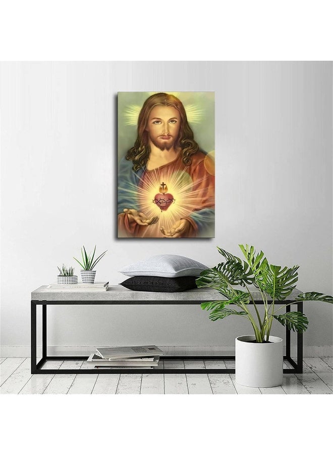 FireDeer Catholic Jesus Poster Print On Canvas Painting Christian God Pictures for Living Room No Frame (Sacred Heart of Jesus-1,16x24inch) - Image 3