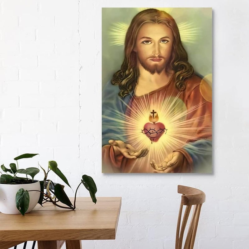 FireDeer Catholic Jesus Poster Print On Canvas Painting Christian God Pictures for Living Room No Frame (Sacred Heart of Jesus-1,16x24inch) - Image 4