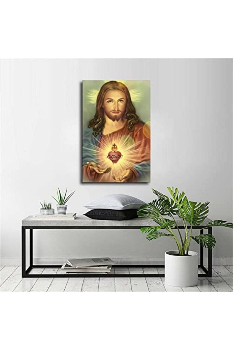 FireDeer Catholic Jesus Poster Print On Canvas Painting Christian God Pictures for Living Room No Frame (Sacred Heart of Jesus-1,16x24inch) - Image 3