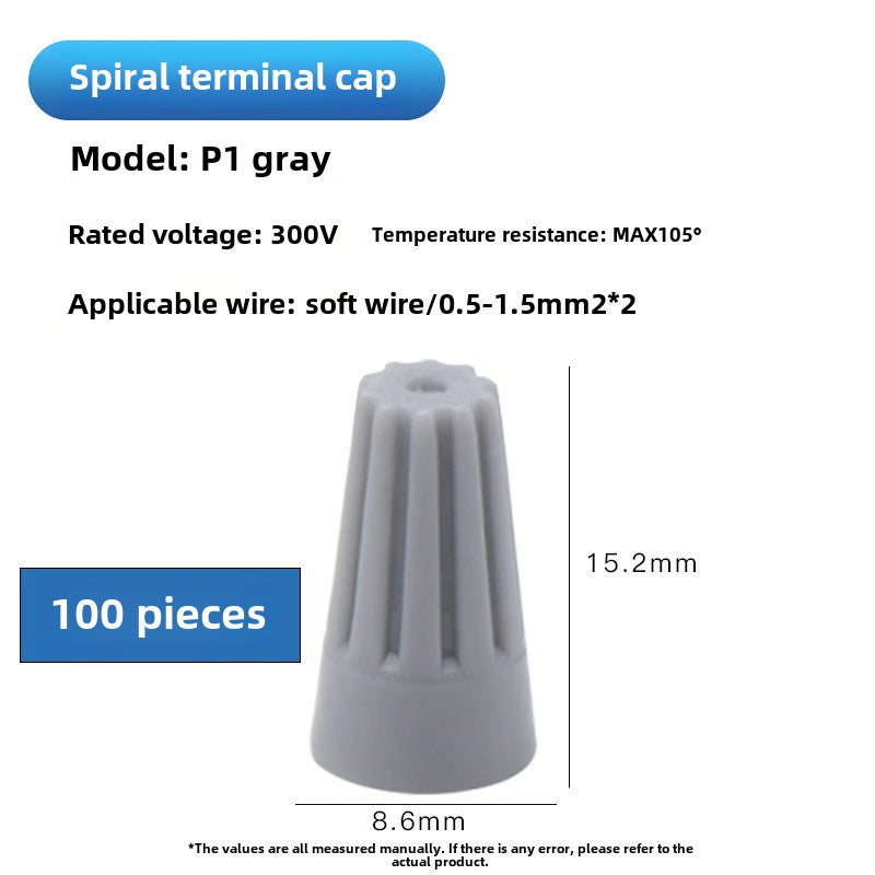 Spiral Wire Cap Waterproof Crimp Terminals P1P2P3P4P6 P1 gray * 100 