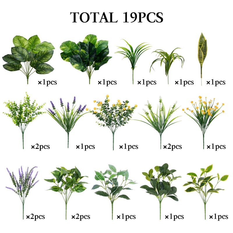 GTIDEA 19 Bundles Outdoor Faux Plants, Artificial Plants & Flowers UV Resistant Fake Plastic Leaves Greenery Stems for Outside Window Box Hanging Baskets Garden Patio Front Porch Decor - Image 2