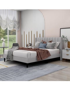 Wooden Twist Wooden Twist Modern Rectangular Upholstery Bed with Soft Wingback (Queen)  - Image 1