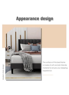 Wooden Twist Wooden Twist Modern Rectangular Upholstery Bed with Soft Wingback (Queen)  - Image 3