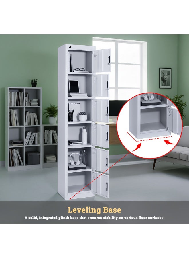 RIGID 6 Door Steel Storage Locker with Shelves | Metal Cabinet for Home, School & Office | Secure Key Lock System, Plastic Handles, Multi-Compartment Organizer, Grey (45D x 38W x 180H cm) Assembled - Image 5