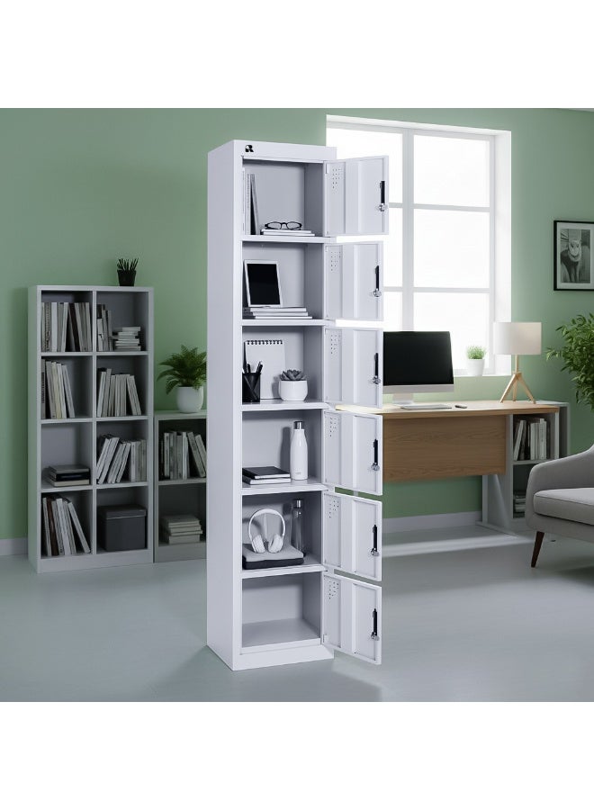 RIGID 6 Door Steel Storage Locker with Shelves | Metal Cabinet for Home, School & Office | Secure Key Lock System, Plastic Handles, Multi-Compartment Organizer, Grey (45D x 38W x 180H cm) Assembled - Image 4