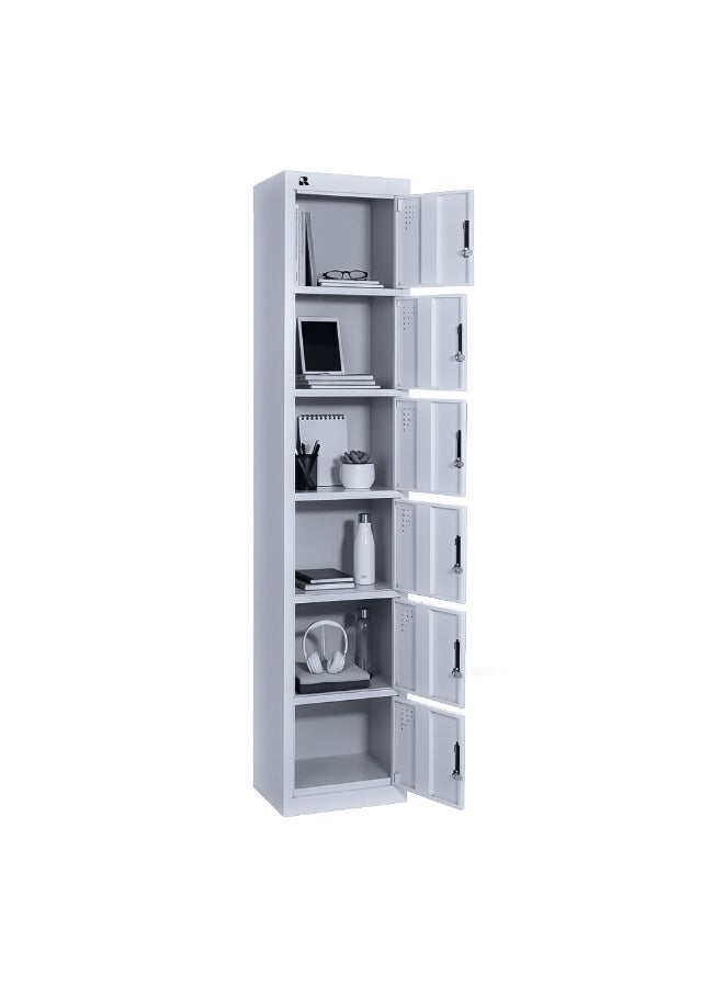 RIGID 6 Door Steel Storage Locker with Shelves | Metal Cabinet for Home, School & Office | Secure Key Lock System, Plastic Handles, Multi-Compartment Organizer, Grey (45D x 38W x 180H cm) Assembled - Image 1