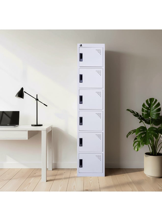 RIGID 6 Door Steel Storage Locker with Shelves | Metal Cabinet for Home, School & Office | Secure Key Lock System, Plastic Handles, Multi-Compartment Organizer, Grey (45D x 38W x 180H cm) Assembled - Image 2