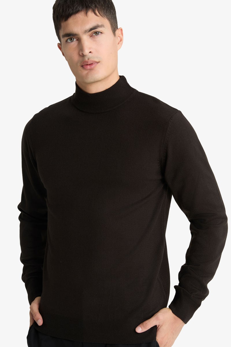 DeFacto Brown Man Slim Fit Turtleneck Knitwear Pullover Casual - Image 1