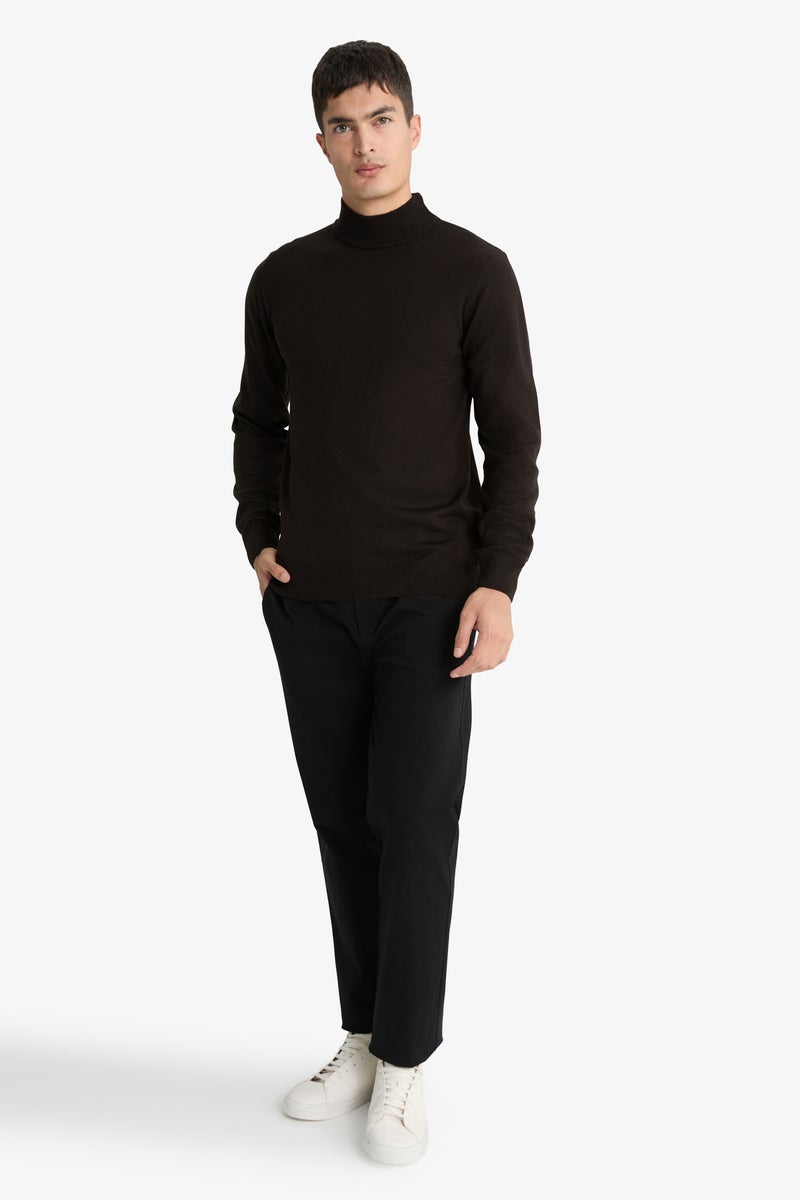 DeFacto Brown Man Slim Fit Turtleneck Knitwear Pullover Casual - Image 2