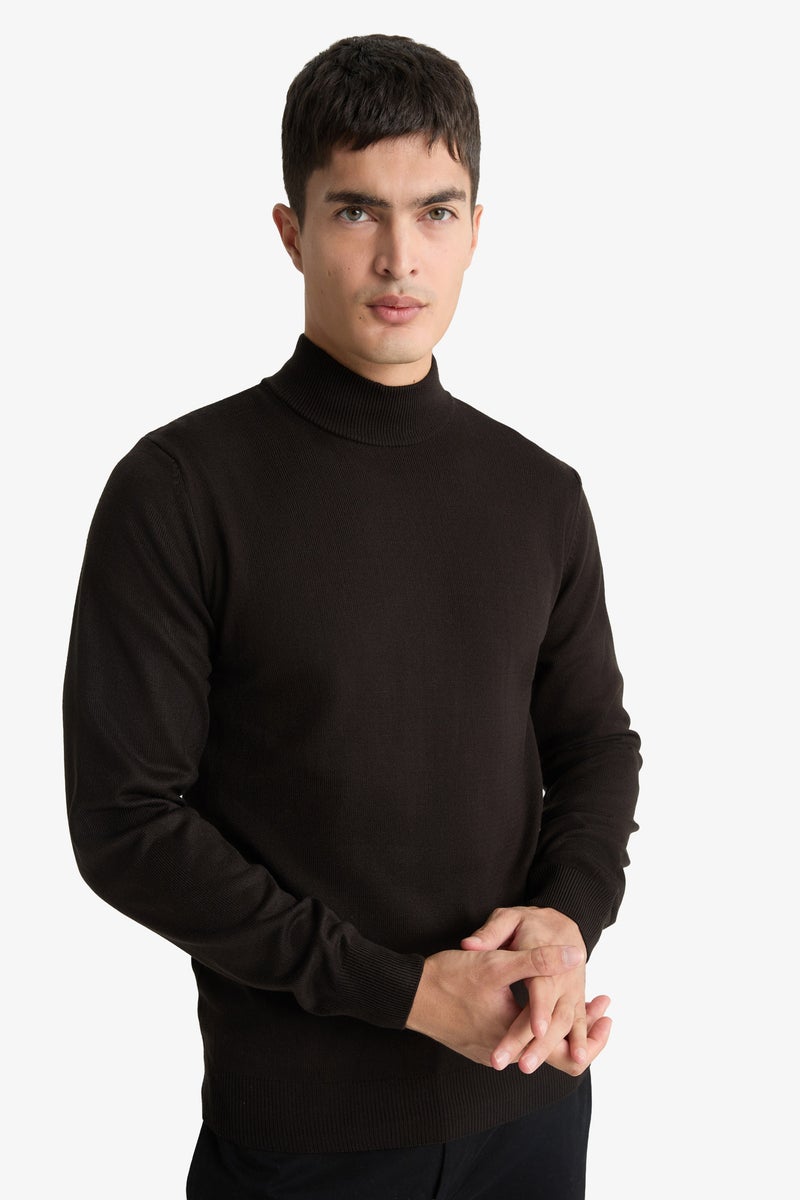 DeFacto Brown Man Slim Fit Turtleneck Knitwear Pullover Casual - Image 4