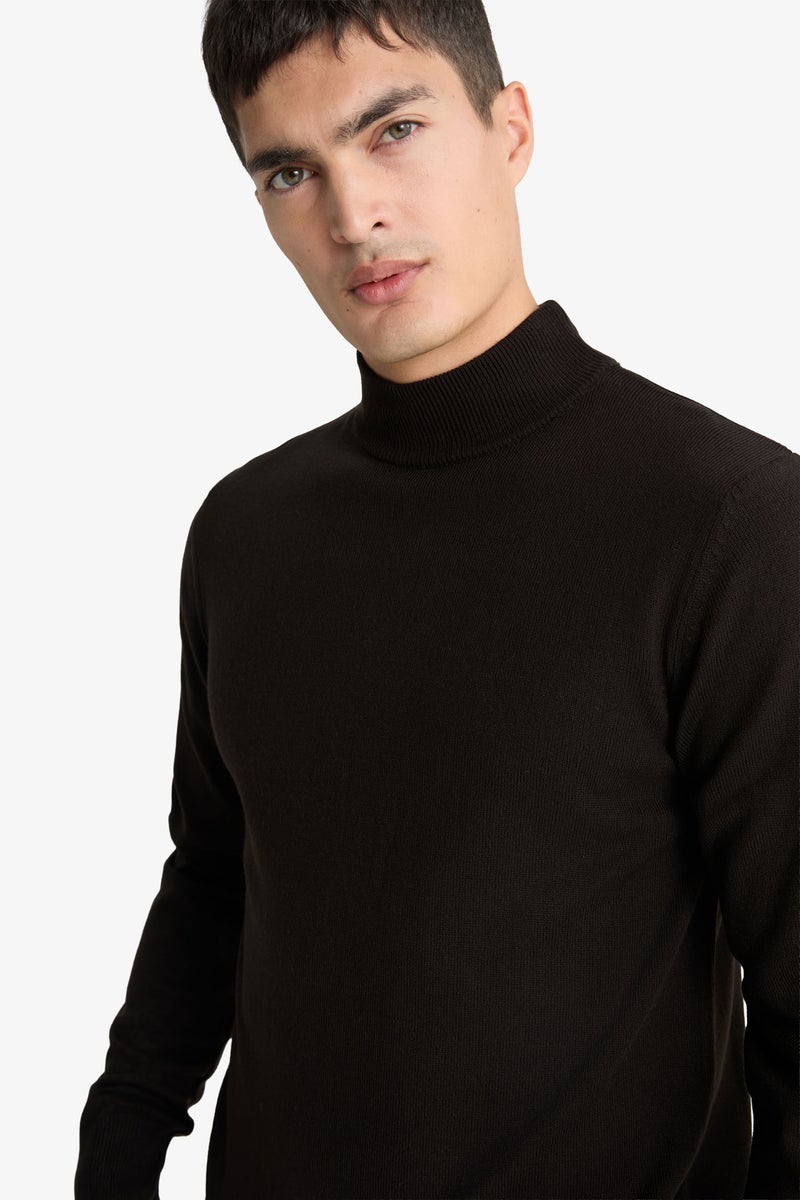 DeFacto Brown Man Slim Fit Turtleneck Knitwear Pullover Casual - Image 5