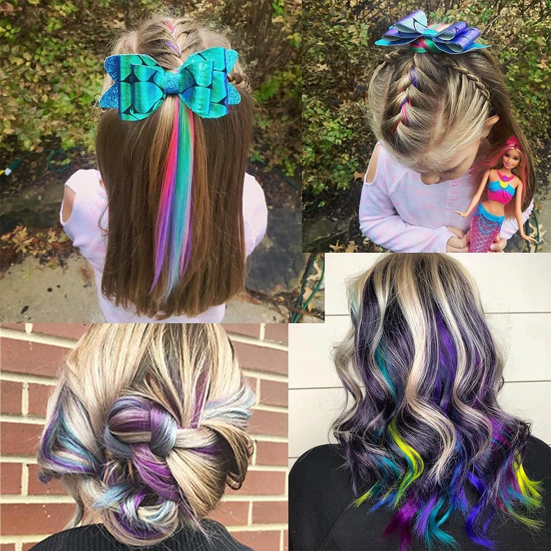 Onas 12PCS Colored Rainbow Hair Extensions 20 Inch Clip-in for Kids & Women - Blue (12pcs) - Image 2