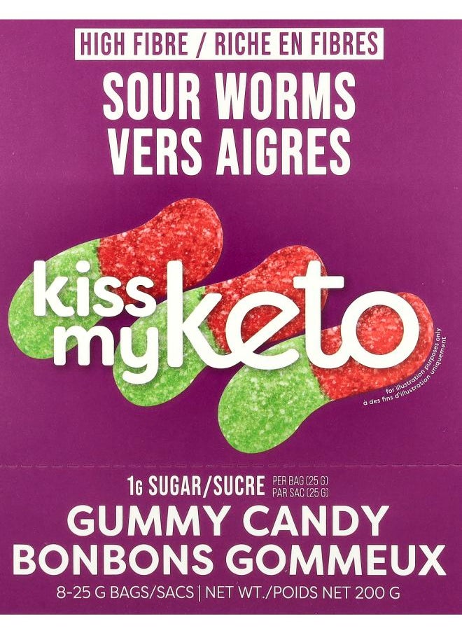 Kiss My Keto - Gummy Candy Sour Worms 8 Bags 0.88 oz (25 g) Each - Image 1