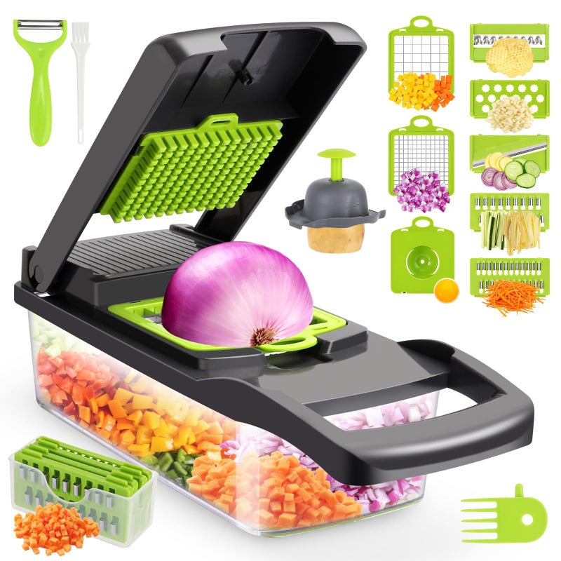 senbowe Vegetable Chopper,Senbowe Multifunctional 13-in-1 Food Choppers Onion Chopper Vegetable Slicer Cutter Dicer Veggie chopper with 8 Blades,Colander Basket,Container for Salad Potato Carrot Garlic - Image 1