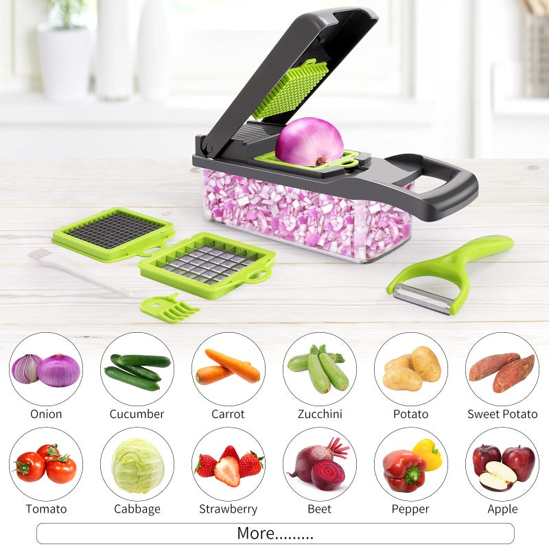 senbowe Vegetable Chopper,Senbowe Multifunctional 13-in-1 Food Choppers Onion Chopper Vegetable Slicer Cutter Dicer Veggie chopper with 8 Blades,Colander Basket,Container for Salad Potato Carrot Garlic - Image 4