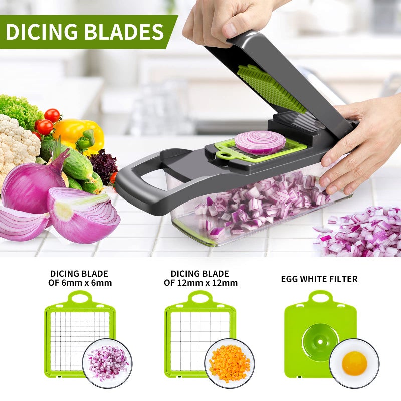 senbowe Vegetable Chopper,Senbowe Multifunctional 13-in-1 Food Choppers Onion Chopper Vegetable Slicer Cutter Dicer Veggie chopper with 8 Blades,Colander Basket,Container for Salad Potato Carrot Garlic - Image 3