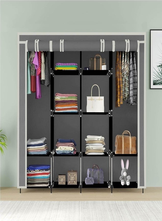 GTC Non Woven Fabric Collapsible Wardrobe 12 Shelves Storage Unit Almari Closet Clothes Storage Rack Quick and Easy to Assemble (88170) (165.50X42.50X166, Grey) - Image 2