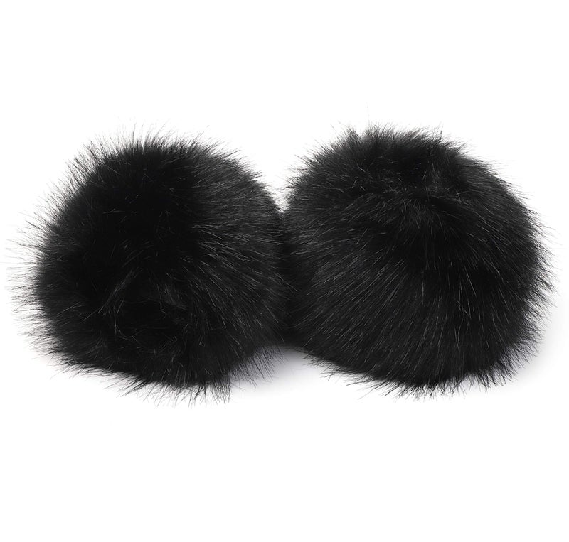 LA CARRIE Women's Leopard Print Faux Fur Wrist Cuffs,Winter Fox Furry Bands Arm Warmer (Black) - Image 4