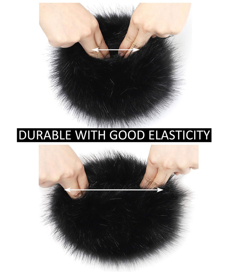 LA CARRIE Women's Leopard Print Faux Fur Wrist Cuffs,Winter Fox Furry Bands Arm Warmer (Black) - Image 5