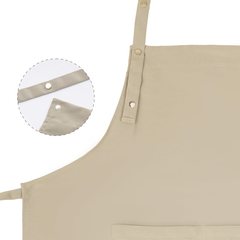 Tosewever Art Aprons for Women Painting Pottery Baking, Mens Buckle Straps Kitchen Apron with Pockets for Chef Cooking (Beige) - Image 2