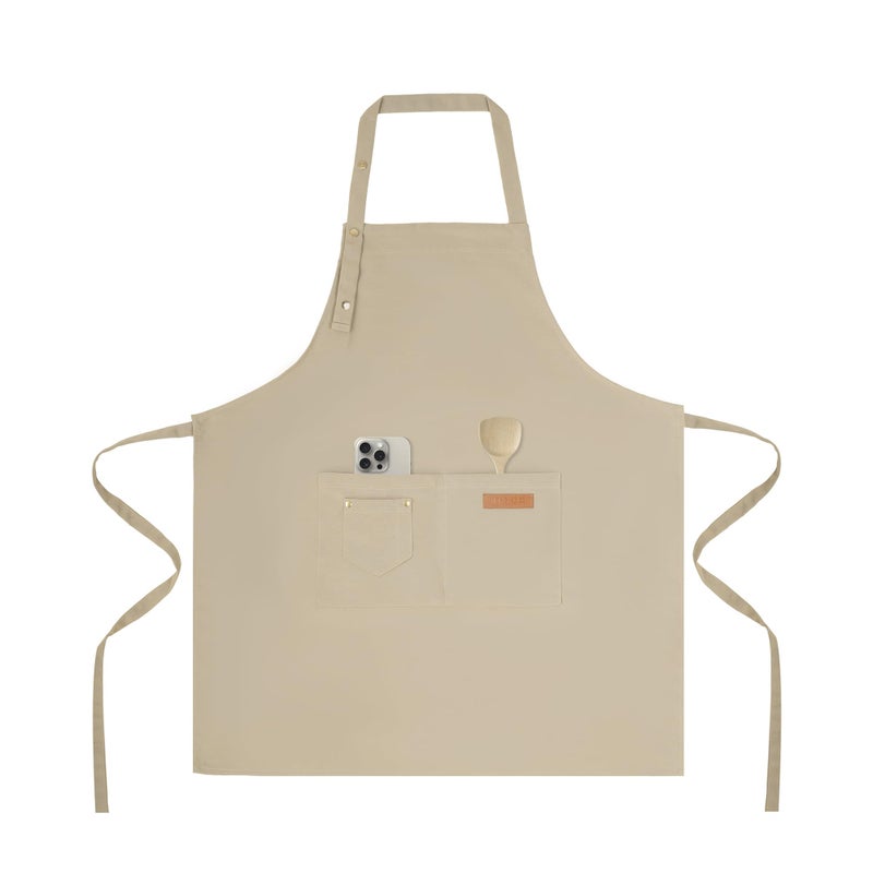 Tosewever Art Aprons for Women Painting Pottery Baking, Mens Buckle Straps Kitchen Apron with Pockets for Chef Cooking (Beige) - Image 1