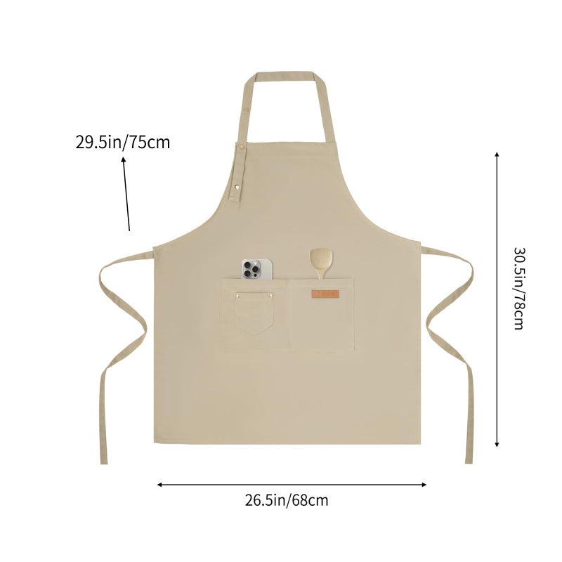 Tosewever Art Aprons for Women Painting Pottery Baking, Mens Buckle Straps Kitchen Apron with Pockets for Chef Cooking (Beige) - Image 5