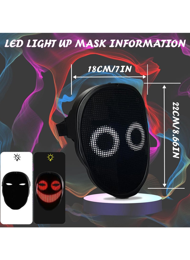 قناع وجه LED مع تحكم تطبيق بلوتوث قابل لإعادة الشحن، قناع إضاءة قابل للتخصيص، قناع محوّل للوجه مضيء، للجنسين