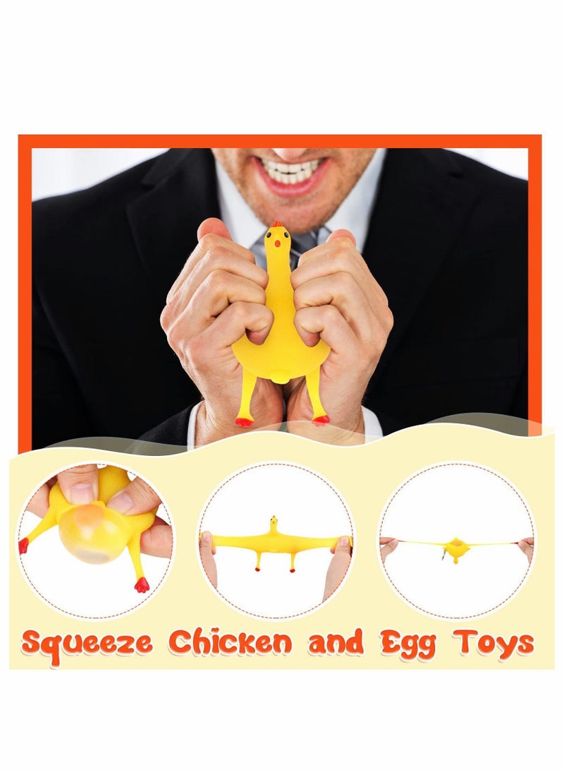 Y&D Funny Toys 6 Pcs Decompression Chicken Toy Novelty and Eggs Stress Relieve Venting Anger Rubber Laying Egg Keychain for Releasing - Image 3