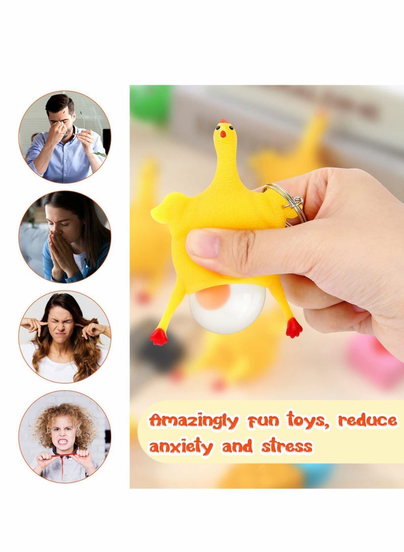 Y&D Funny Toys 6 Pcs Decompression Chicken Toy Novelty and Eggs Stress Relieve Venting Anger Rubber Laying Egg Keychain for Releasing - Image 4