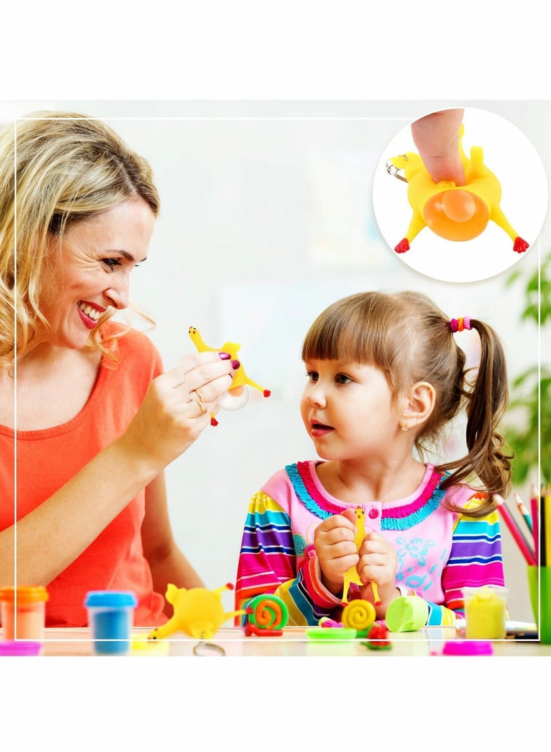 Y&D Funny Toys 6 Pcs Decompression Chicken Toy Novelty and Eggs Stress Relieve Venting Anger Rubber Laying Egg Keychain for Releasing - Image 5