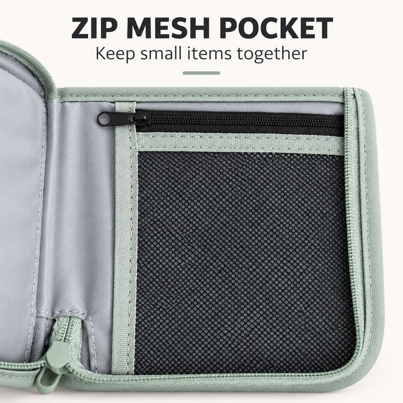 Passport Holder and Travel Document Organizer with Detachable Wrist Strap, Green - Image 5