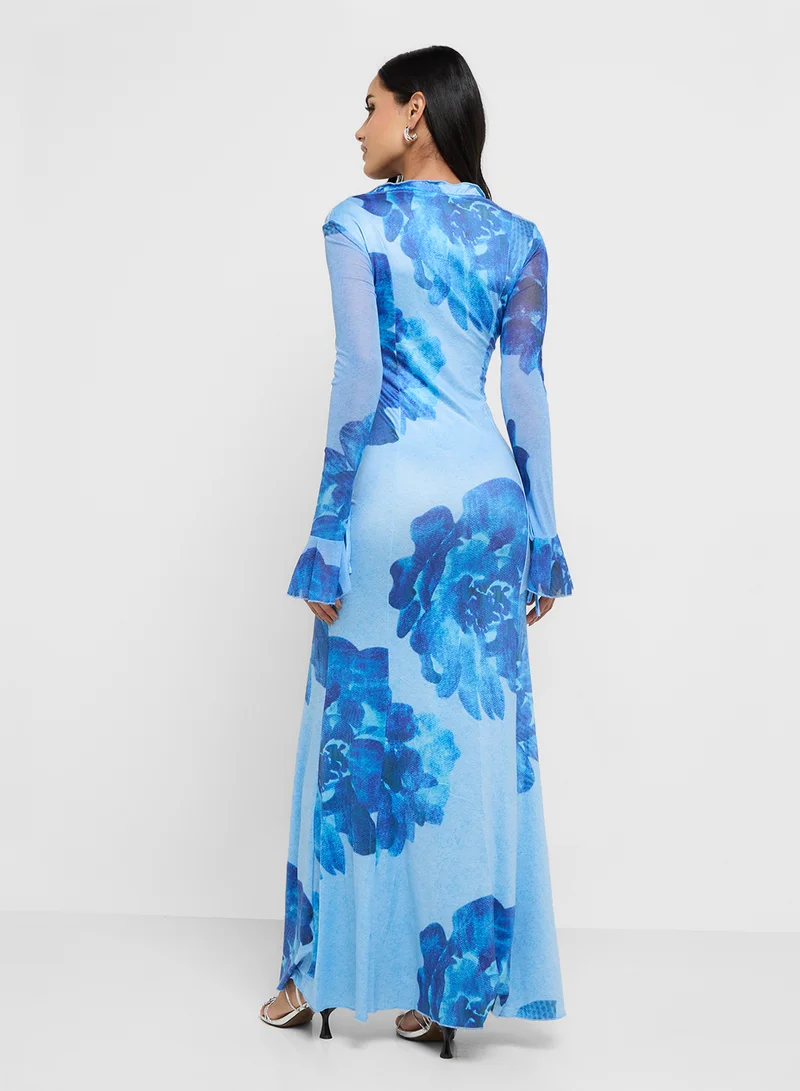 Ginger Floral Bodycon Dress With Slit