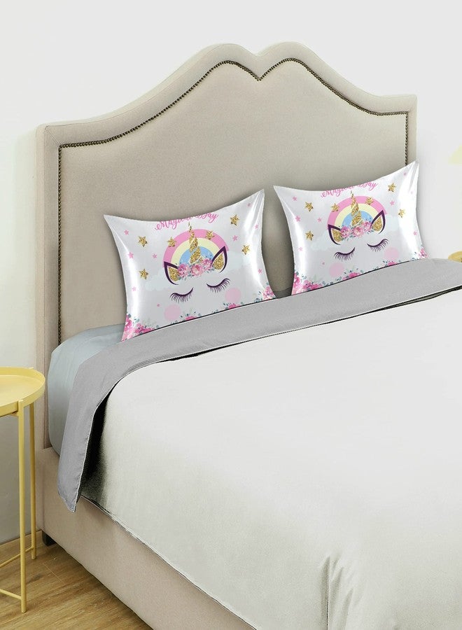 Dalzium Cute Unicorn Girl Print Satin Pillowcase for Hair and Skin, Unicorn and Pink Flowers Silk Pillow Case with Envelope Closure, Standard Size 20x26 inches, White, 1 PC - Image 5
