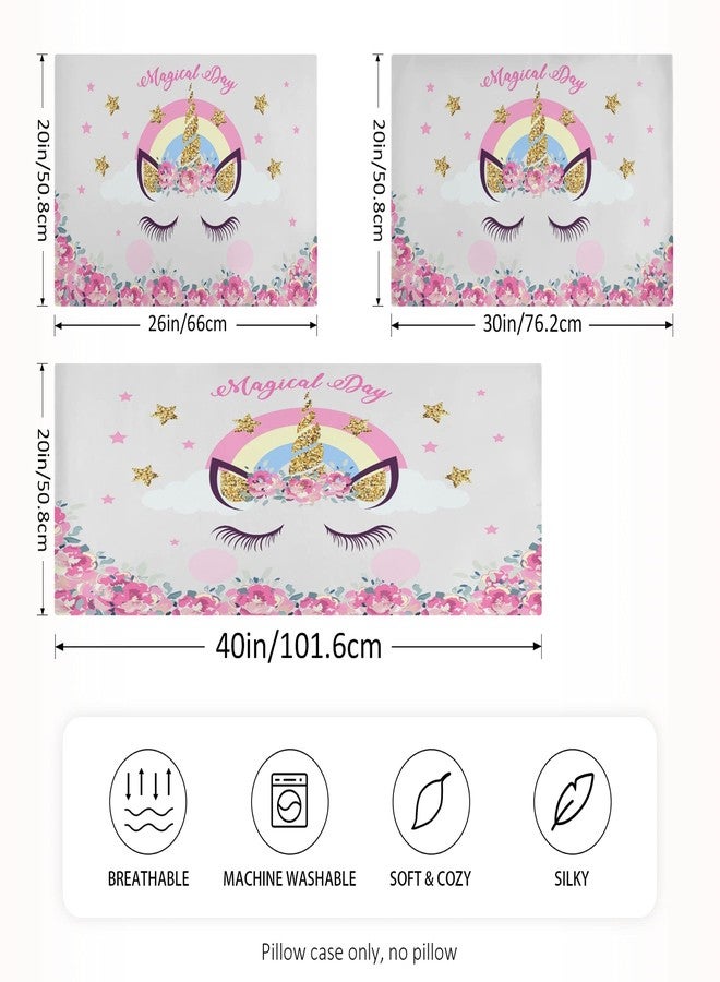 Dalzium Cute Unicorn Girl Print Satin Pillowcase for Hair and Skin, Unicorn and Pink Flowers Silk Pillow Case with Envelope Closure, Standard Size 20x26 inches, White, 1 PC - Image 4