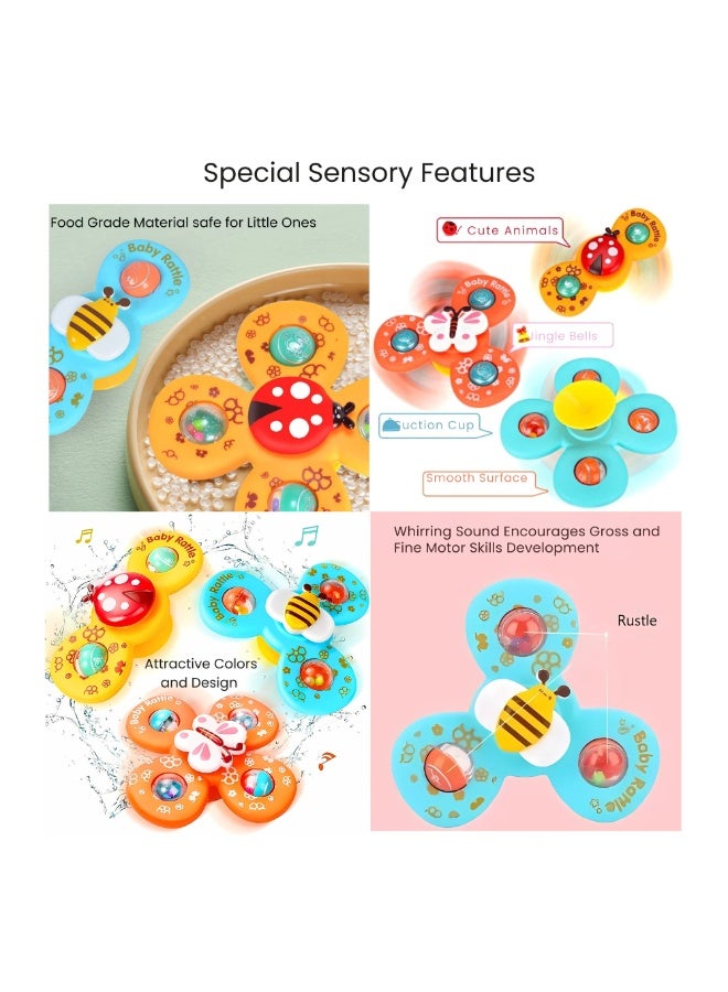 VIO 3 PCS Pop Suction Cup Spinner Toy Baby Toys for 1 2 3 Year Old Boy Girl Baby Bath Toy Airplane Car Travel Friendly Toys Table Toy Window Toys Strong Suction Spinning Toys Fidget Spinner Rotating Sensory Toys Bath Toys for Baby Toddler Kids Party Favors Basket Stuffer Birthday Gift Spinning Tops Baby Safe Bath Pool Water Toys with Rustling Whirring Sounds Baby Rattle Gifts for 1 year Old  - Image 2